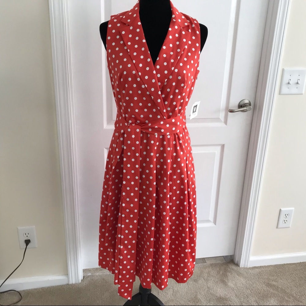 ✴️ Anne Klein Red/White Polka Dot Dress Sz 6 NWT